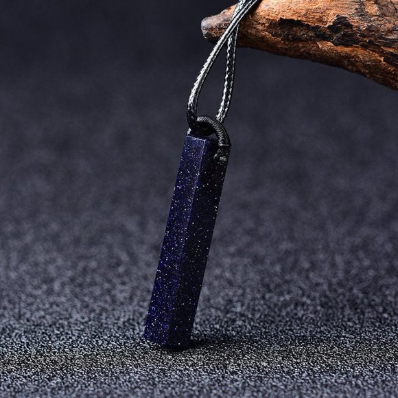 Natural Goldstone Tube Stone Pendant Blue Sandstone Gemstone Charm Necklace - Picture 2 of 4
